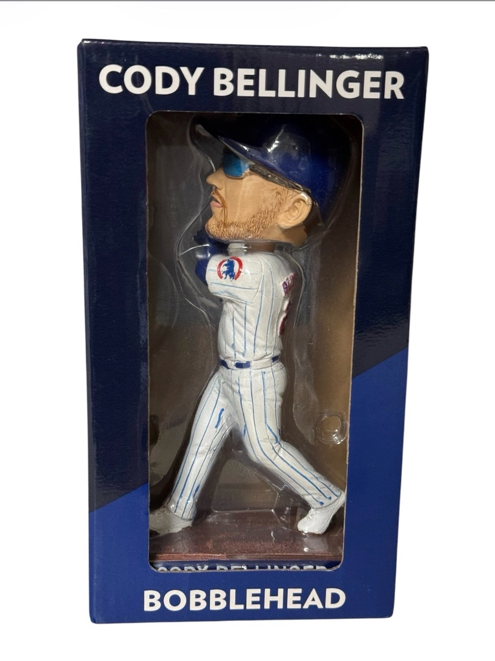 NIB Cody Bellinger bobblehead, featuring the player in a Chicago Cubs uniform